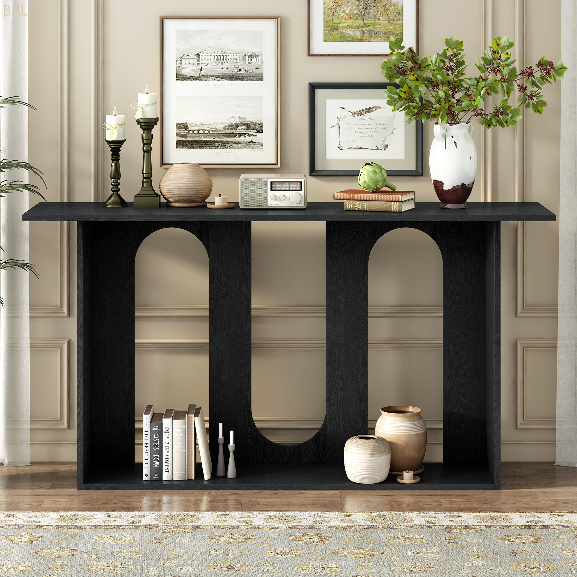 Ebern Designs Modern And Curved Design Ash Veneer Console Table With ...