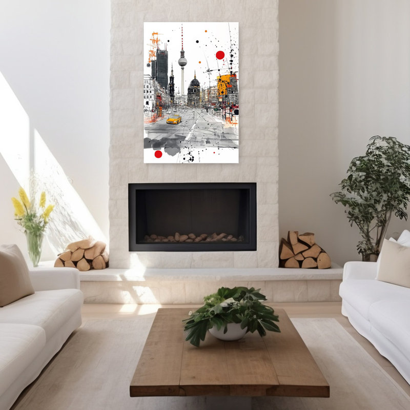 «Vibrant Berlin City», art abstrait moderne de la ville, 48" H x 32" W