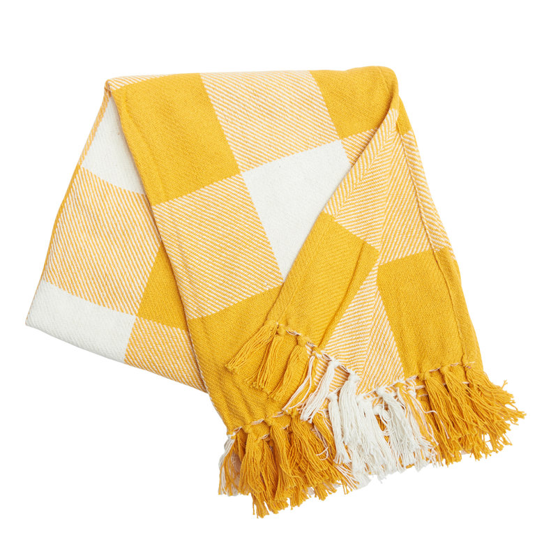 Franklin Coral Gingham Check Throw Blanket, Yellow