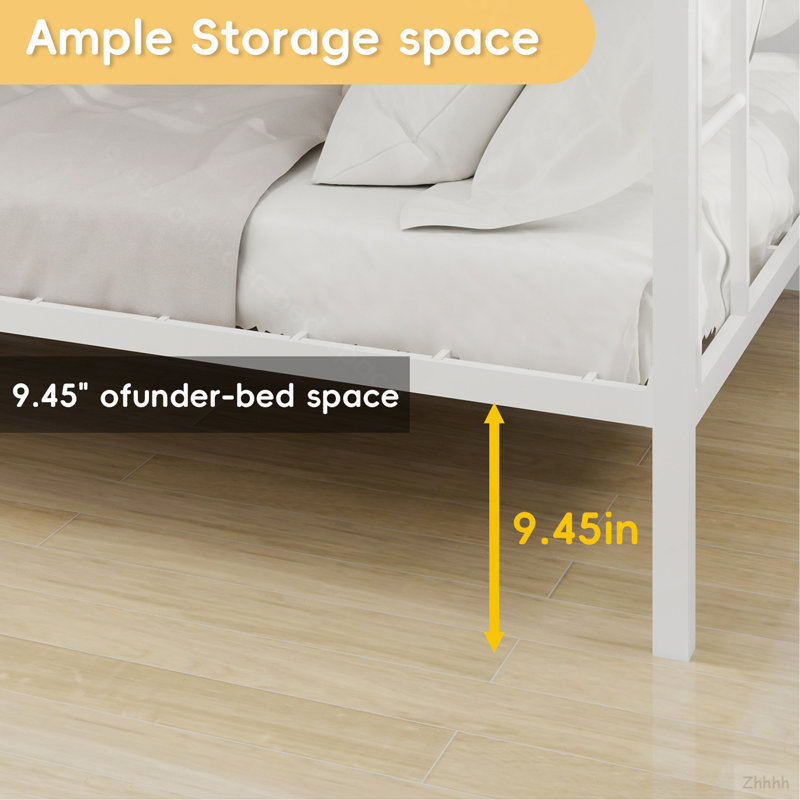 Lit superposé en fer carré multifonctionnel avec cadre en métal robuste résistant à l'usure, idéal pour optimiser l'espace vertical dans n'importe quelle pièce - Grand lit - 153 cm x 203 cm - Blanc