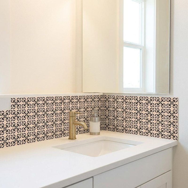 Carreaux amovibles en mosaïque crème et noire 5 po x 5 po, H 5 po x l 5 po x P 0,1 po