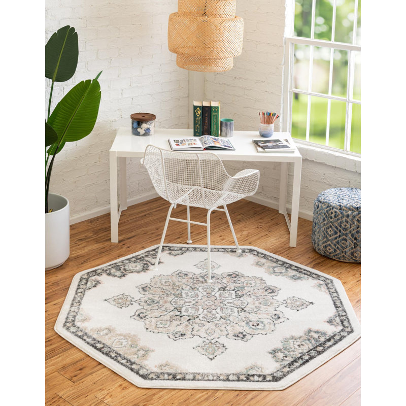Tapis oriental ivoire, Octogone 5 pi x 5 pi
