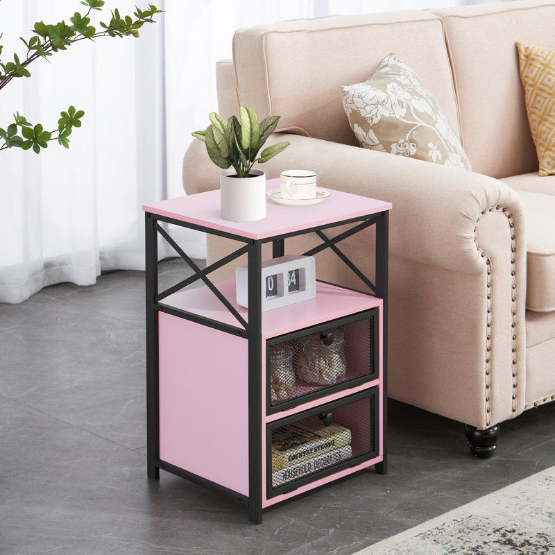 Kempst Nightstand Set 2, Small Bedside Table with Drawers, Narrow Side End Table with Open Shelf, 2 Drawer Dresser for Bedroom/Living Room/Dorms