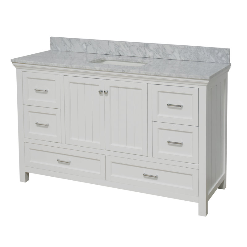Ensemble de meuble-lavabo simple 60 po avec meuble blanc et comptoir en marbre de Carrare Maven, Blanc