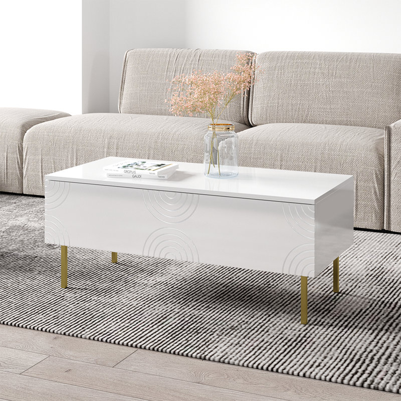 Table basse 47,2 po Danyia avec finition ultrabrillante, Blanc