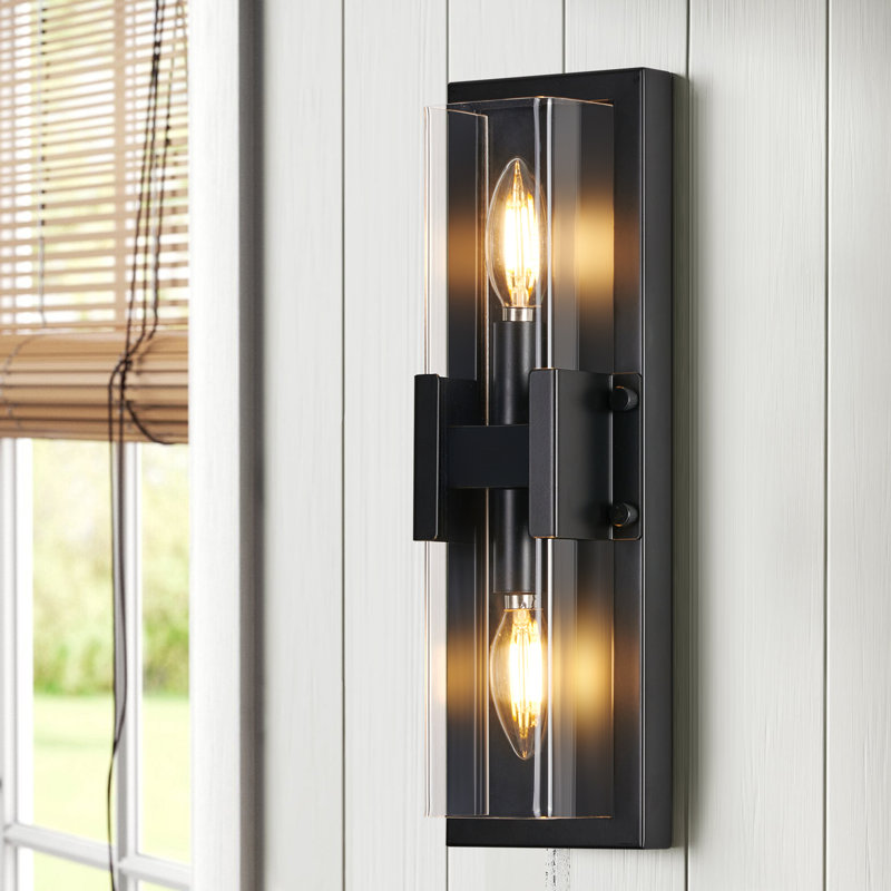 Applique murale encastrée 2 lumières à intensité variable classique en noir mat avec abat-jour acrylique transparent Elgin