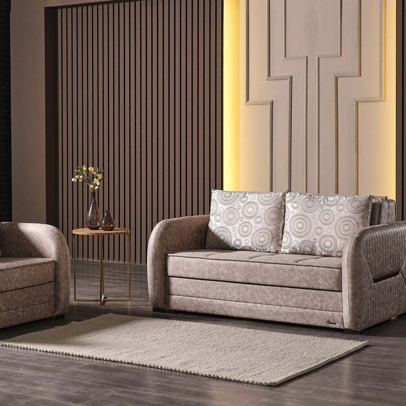 Convertible beige avec rangement - couvert en microsuède, peu encombrant pour les appartements, largeur de couchette de 55,1 po Paquet