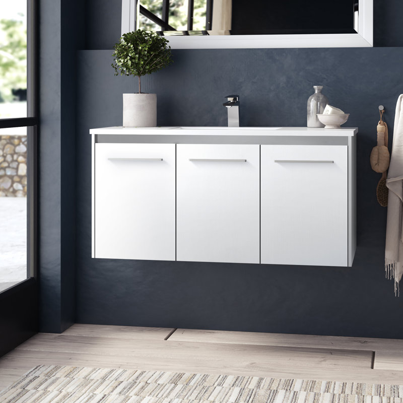 Agostini 40'' Single Bathroom Vanity with Resin Top, White