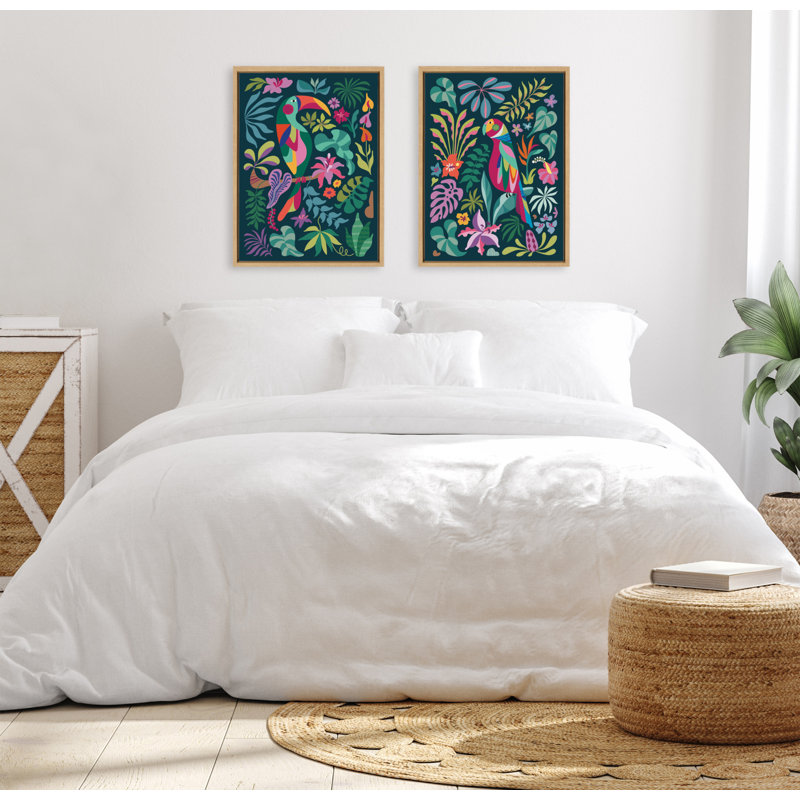 «Tropical Toucan» par Rachel Lee, 3 oiseaux, reproduction d'art sur toile encadrée
