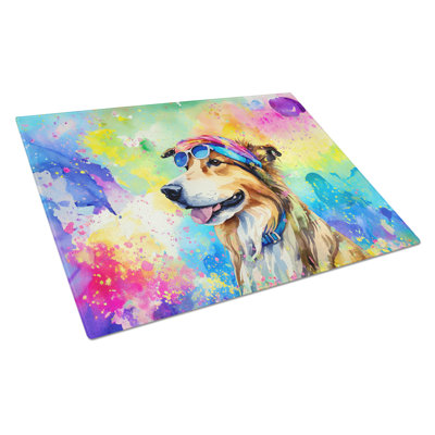 Collie Hippie Dawg Glass Cutting Board Large
