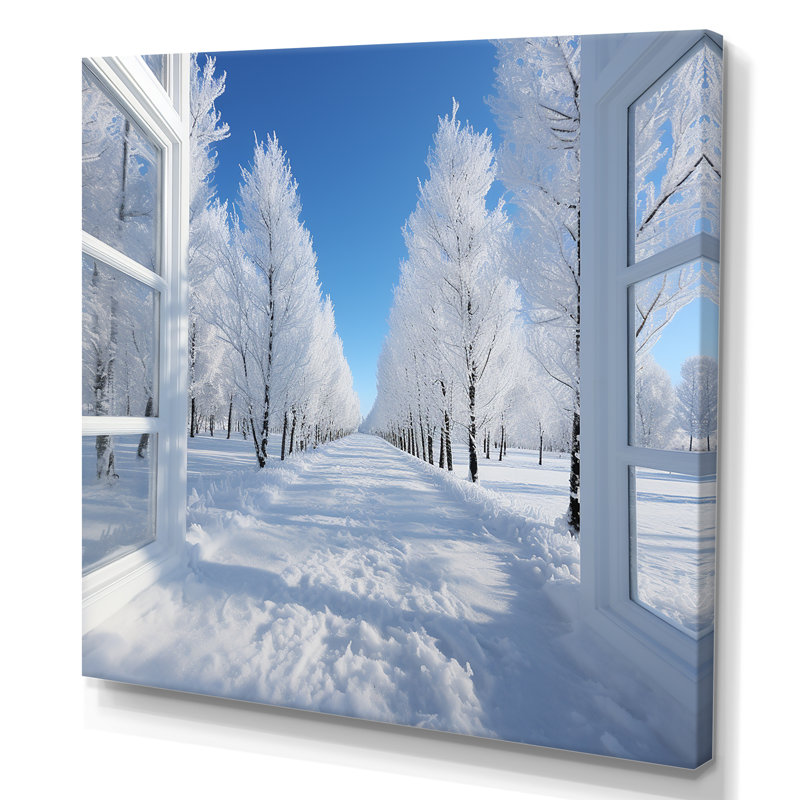 Winter Forest Window Views III - Winter Landscape, art mural, H 16 po x l 16 po x P 1 po, Toile tendue