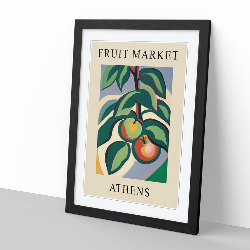 Apple Athens Fruit Market Exhibition - Single Picture Frame Print on Wood, 34cm H x 25cm W x 2cm D