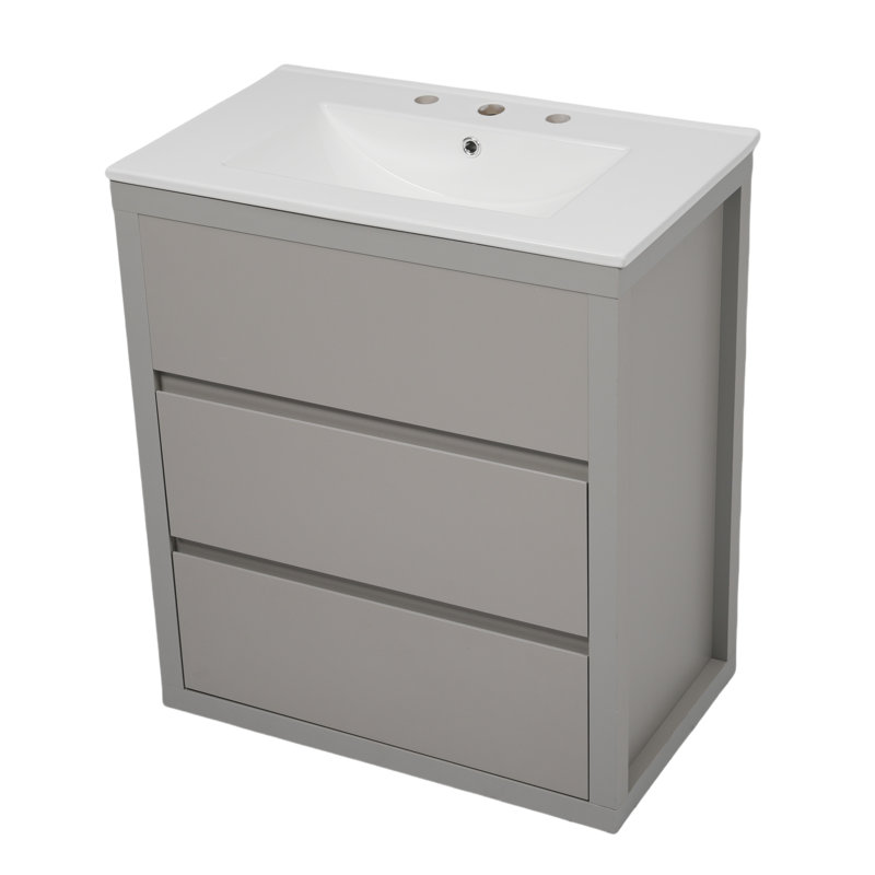 Meuble-lavabo 30 po avec lavabo en céramique et 2 tiroirs, Gris