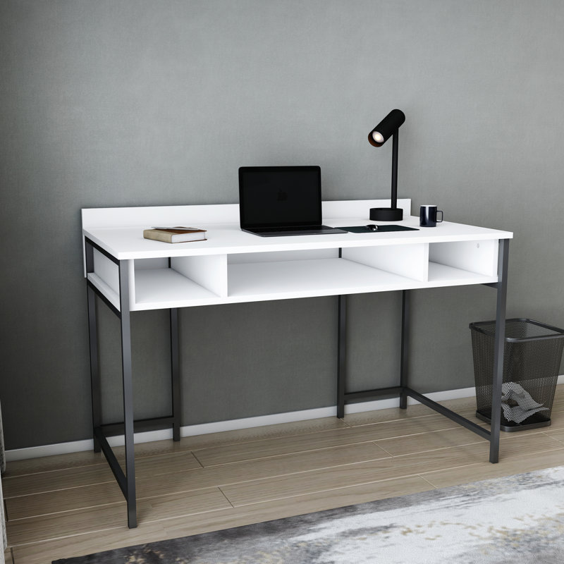 Alma Desk Metal Base Writing Desk, White/Black