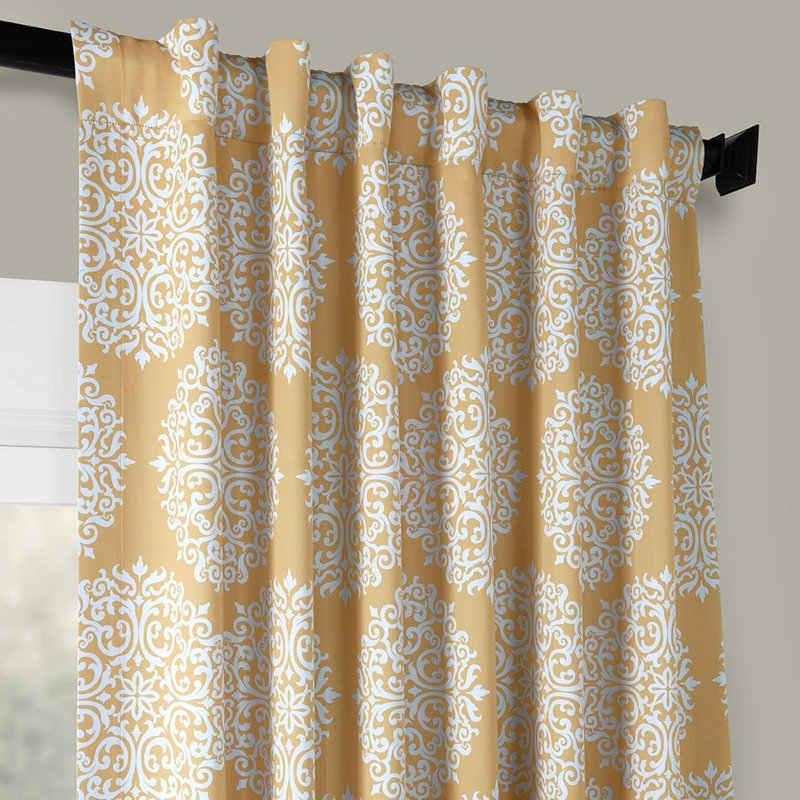 Wethersfield Sunset Damask Elegance Printed Room Darkening Curtains- Single Panel Drapes, 50"W x 96"L, Meridian Gold