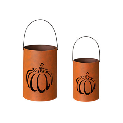 Set of 2 Metal Cutout Pumpkin Bucket