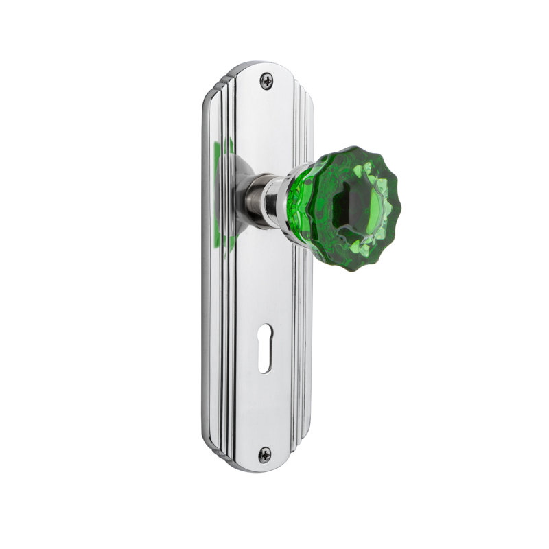 Deco Plate with Decorative Keyhole and Crystal Emerald Door Knob, 2 3/8, Bright Chrome