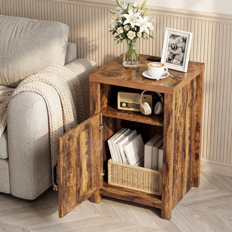 End Table With Charging Station, Brown, Design B, Brown