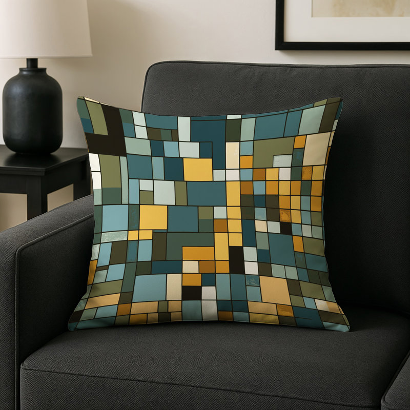 Colored Patchwork Indoor And Outdoor Throw Pillow, Square 20"