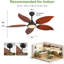 Ventilateur de plafond 52 po en bois massif tropical avec lumière et télécommande - conception à feuilles de palmier, moteur réversible, finition bronze noir, classé pour patio, salon et porches couverts