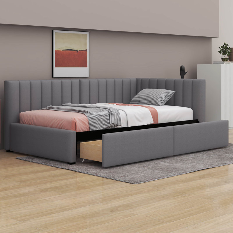Kasady Single Sofa Bed Frame with 2 Storage Drawers, gris