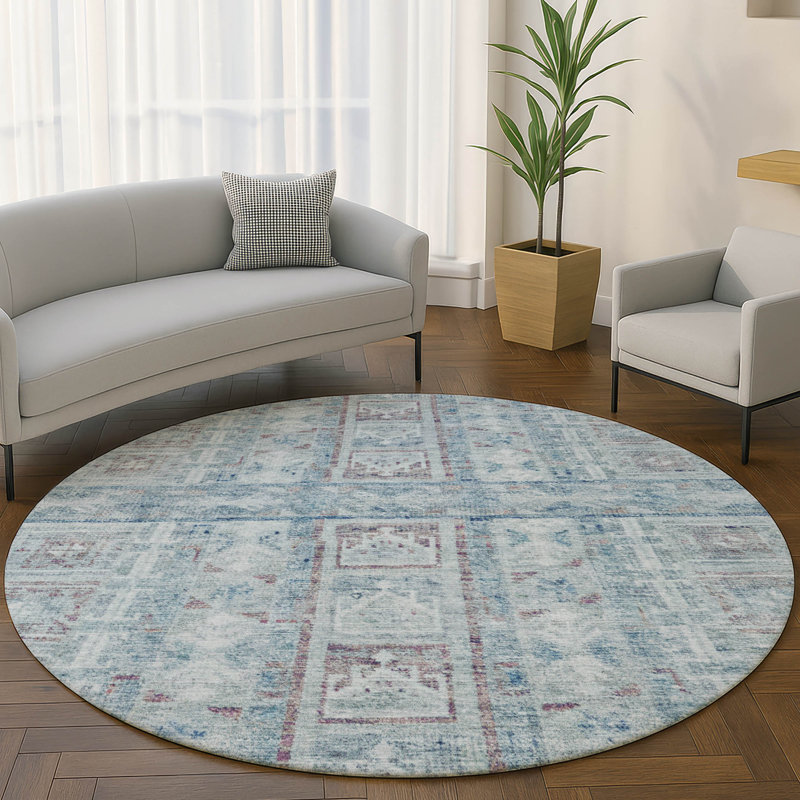 Premium Machine Washable Mayfield Striped Rug, Blue, 8' Round