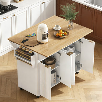 Luminique 55.5" Fluted Kitchen Island With 2 Drop Leaf by Latitude Run