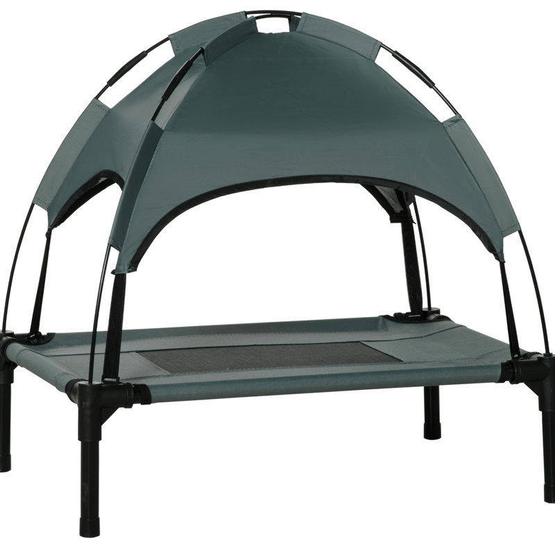 Lit surélevé pour chien avec auvent de protection, 24 po gris - respirant, lit portatif pour chien de taille moyenne, tissu respirant à baldaquin, structure stable,