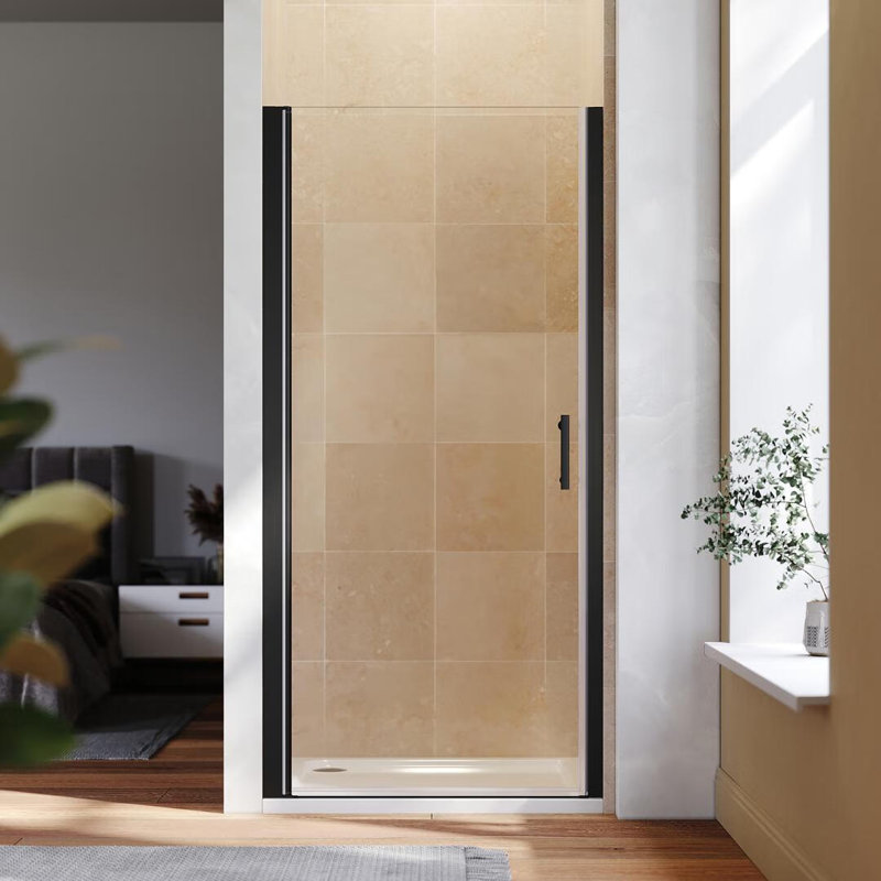 Landin 1850mm H Hinged Frameless Shower Door with Clear Glass, 100"