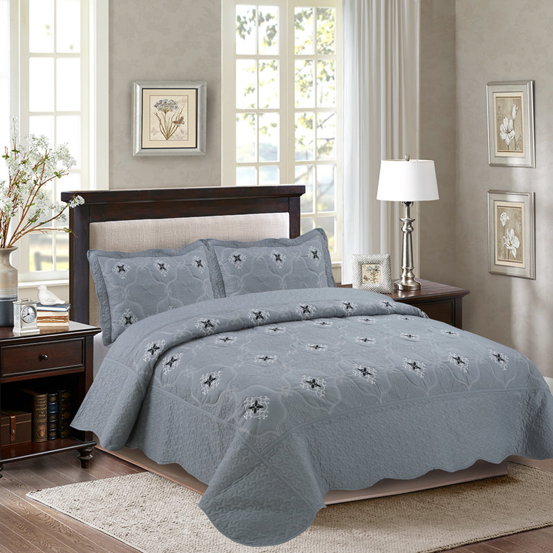 Ensemble de courtepointe réversible en microfibre 3 pièces p-emma, Courtepointe très grand californien + 2 taies, Gris