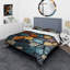 Ensemble de housse de couette mosaïque cubique dorée et bleue I - Abstract Tile-101240788