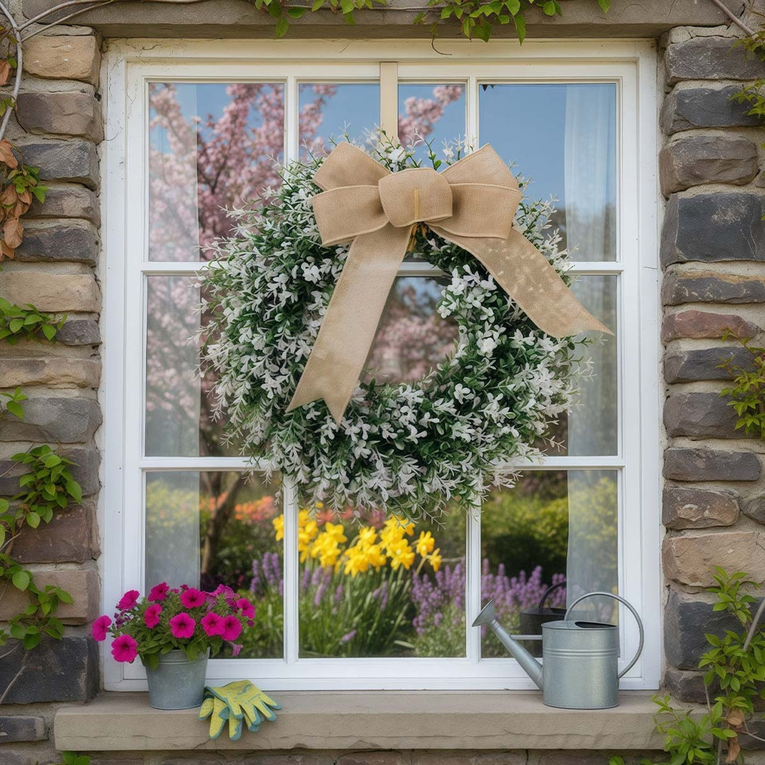 40cm Front Door Wreaths for for Summer Spring All Seasons, Indoor Outdoor Year Round Wreath Farmhouse Outside Decorations