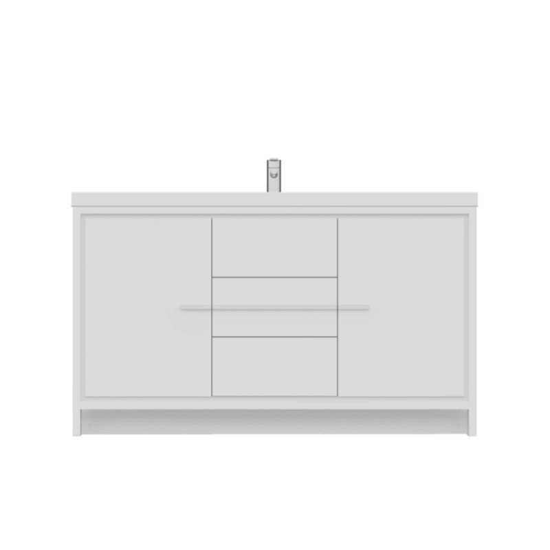 Feike 60'' Single Bathroom Vanity with Solid Surface Top, White