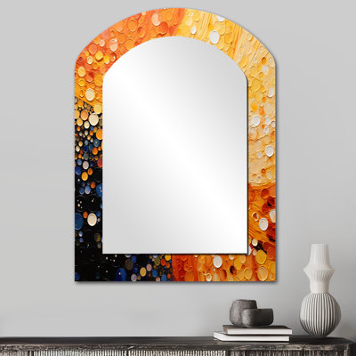 Fiery Fusion IV - miroir mural asymétrique abstrait, miroir à arche moderne, impression sur métal