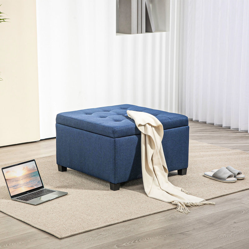 Storage - Blue. Vintage-Style For Living Spaces. Soft Seat Cushion, Spacious Storage, Secure Hinge Technology Blue With Lid. Vintage Appeal Upholstered, Ample Room Safe Design