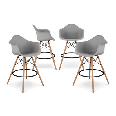 Modholic Eiffel Counter Stool With Arms, Gray (Set Of 4)