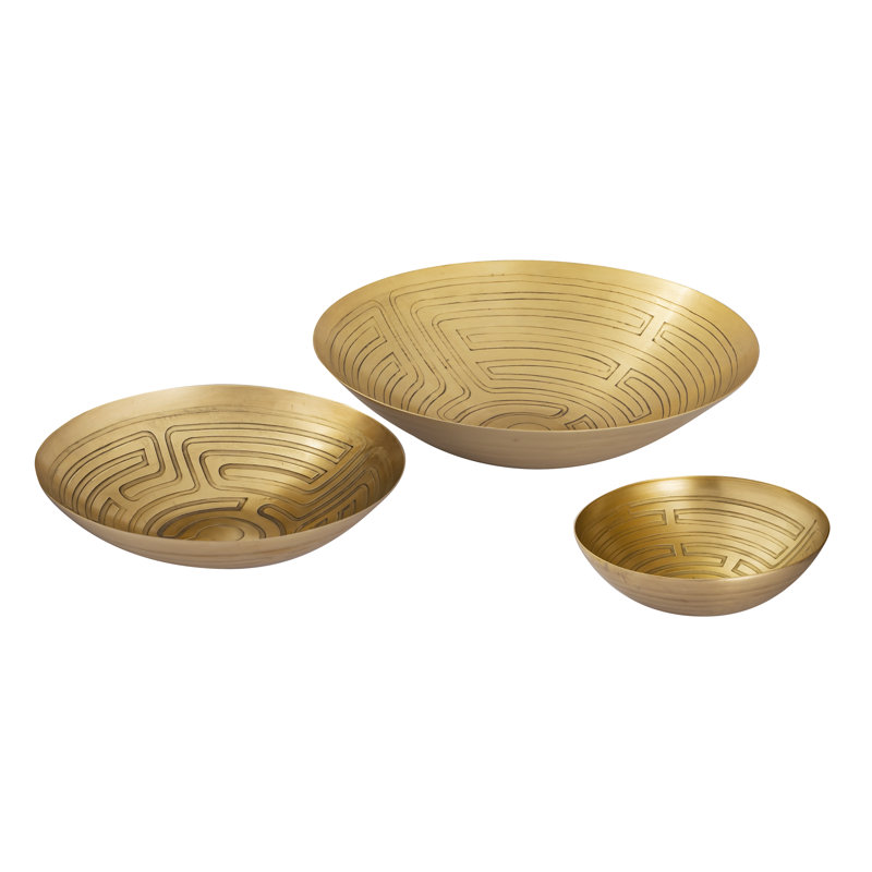 Ensemble de 3 bols en laiton Maze, Laiton antique