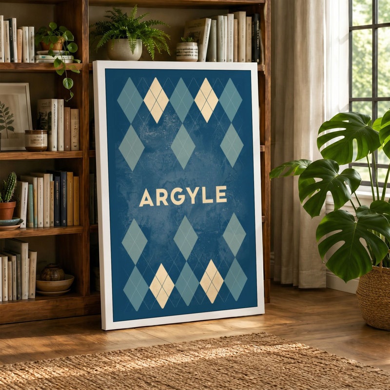 Argyle Pattern Geometric - Wrapped Canvas, 36x24 - 91.4 x 61.0 cm, Taupe Border