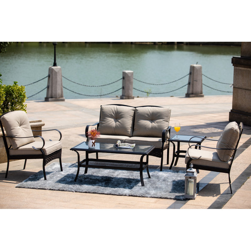 Bacote 4 - Person Wicker Patio Dining Set with Rectangular Table