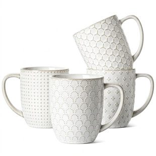 Coffee Mugs 16 oz Set of 4, Ceramic Mug, Embossment Cups