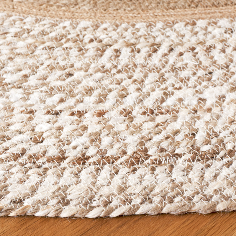 Natural Fiber Handwoven Jute Geometric Rug, Round 5'