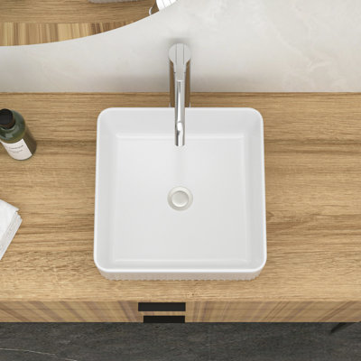 Modern Ceramic Square Bathroom Vessel Sink 16.04"X16.04" - White, Polished Surface, For Restaurant, Office White Stain , Elegant Bathroom, Building,