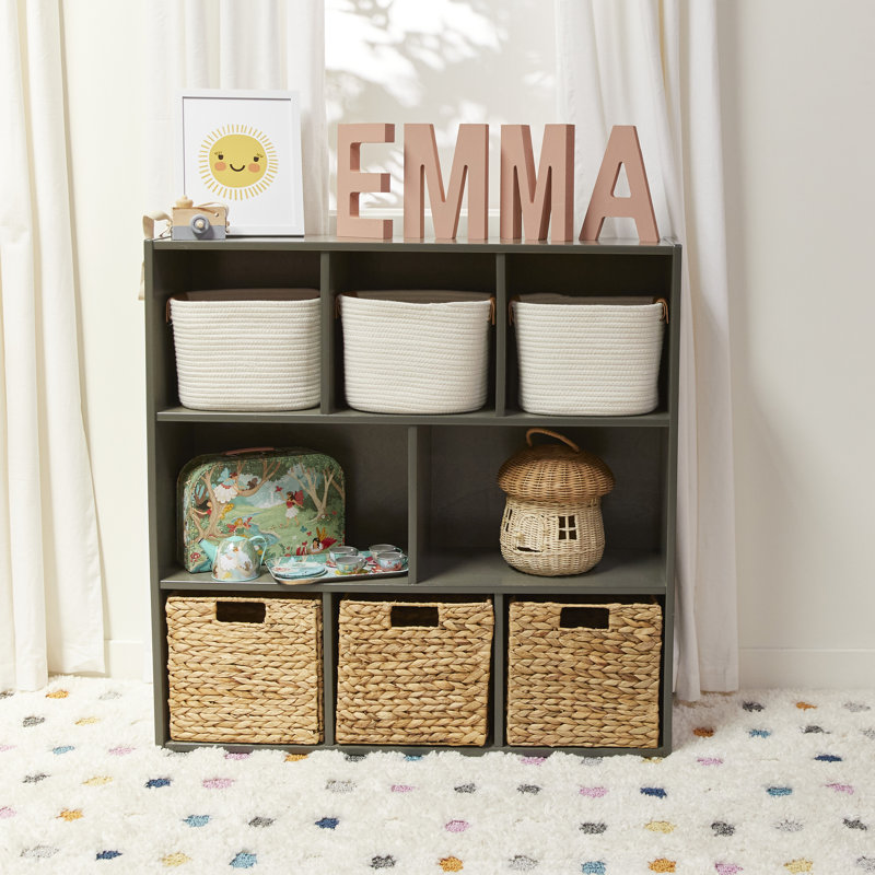 Grey Wash 8-Compartment Kids Storage Cabinet