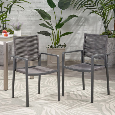 Chaise de salle à manger d'extérieur en aluminium avec siège en corde (ensemble de 2)