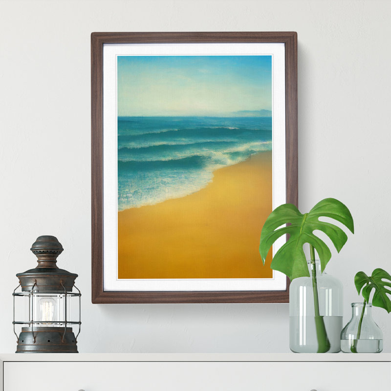 Stunning Beach - Single Picture Frame Painting, 34cm H x 25cm W x 2cm D, Walnut 