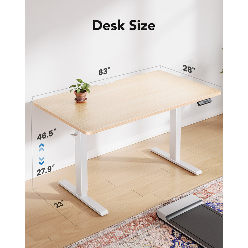 Bureau debout électrique à hauteur ajustable, L 63 po x P 28 po, Beige / Blanc