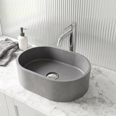Giralda Gothic 16" L x 11" W x 5" H Gray Handmade Oval Vessel Bathroom Sink
