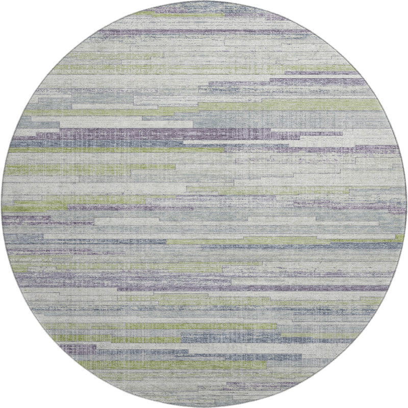 Premium Machine Washable Ansley AMF2000 Stripes Rug, Round 8'