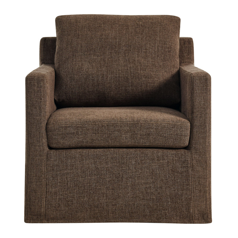 Serene Fabric Slipcovered Swivel Armchair, Mocha Fabric
