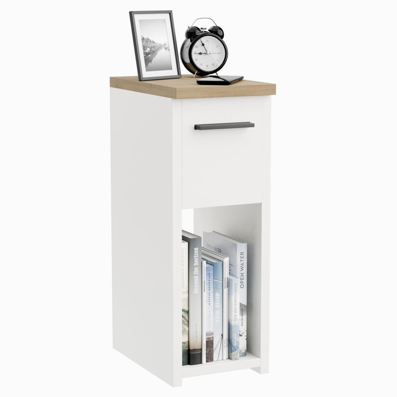 20cm W Manufactured Wood Bedside Table, White/Brown